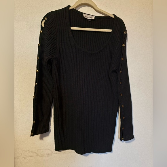 DAVID BENJAMIN Black Wool Sweater with Gold Button Accents and Cut outs Down Arm - Picture 8 of 8